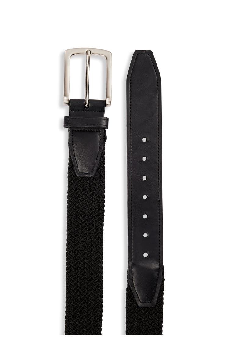 Stretch Braided Leather Belt, Alternate, color, BLACK