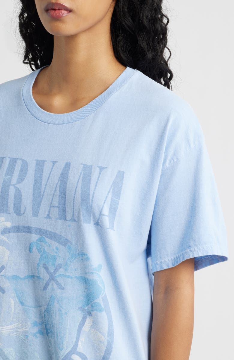 Merch Traffic Nirvana Smiley Cotton Graphic T-Shirt, Alternate, color, Light Blue