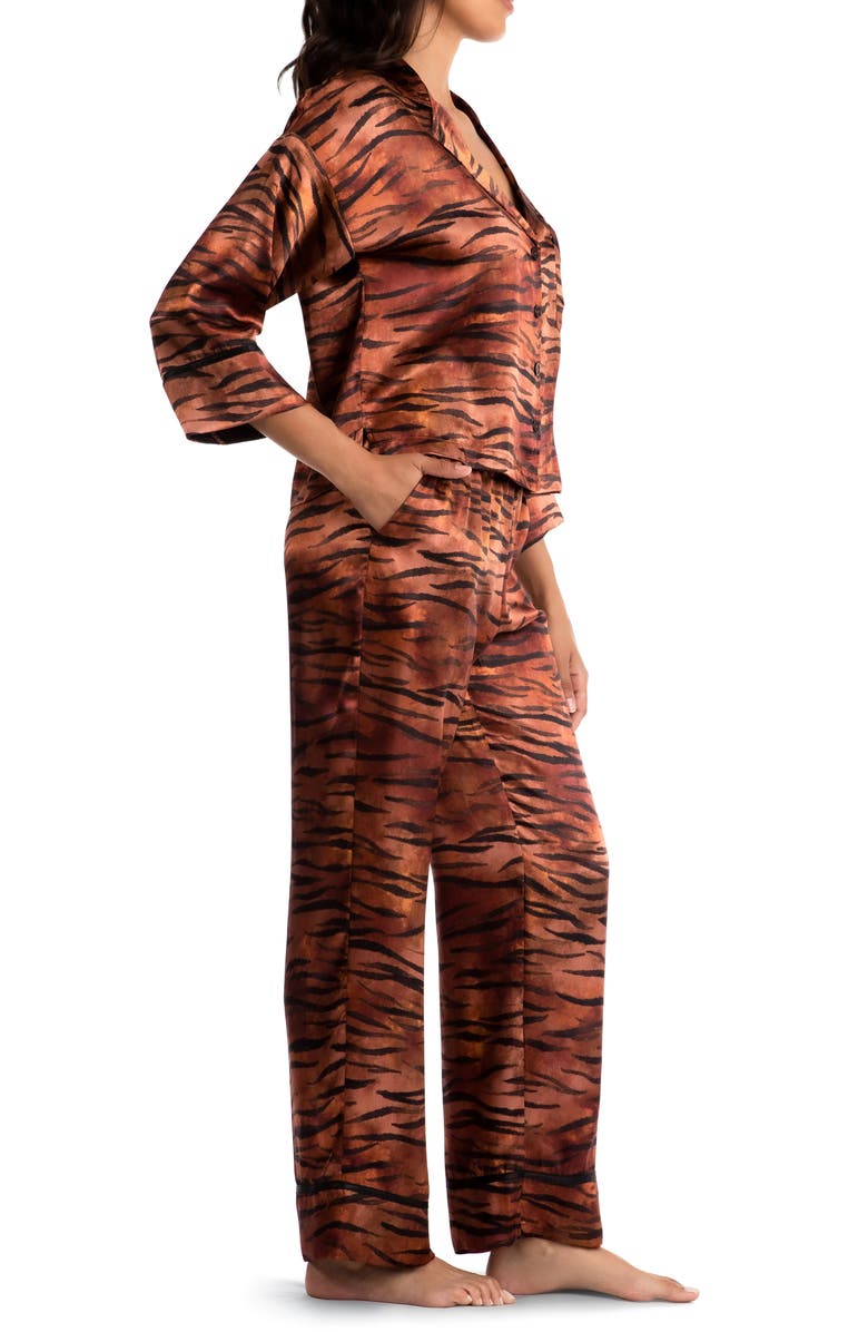 Midnight Bakery Tiger Print Satin Pajamas, Alternate, color,