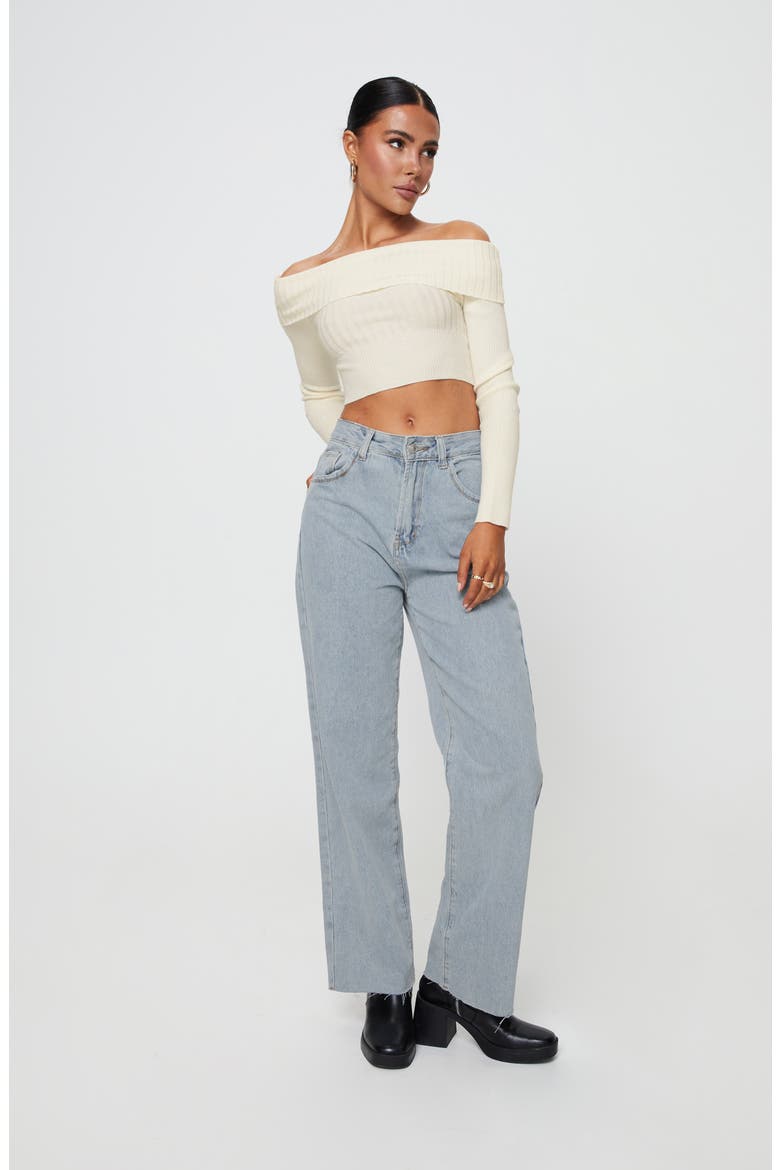 Tagula Off-the-Shoulder Rib Crop Sweater, Alternate, color, CREAM