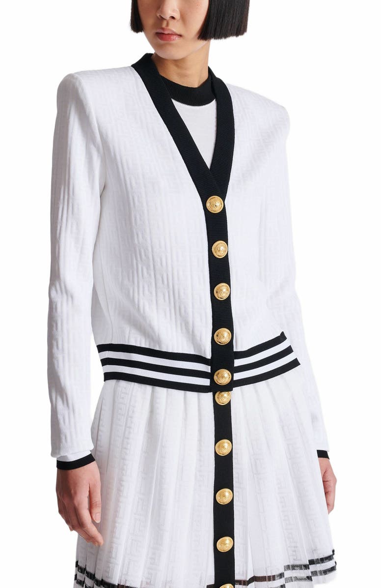 Balmain Two-Tone Monogrammed Knit Cardigan, Alternate, color, 