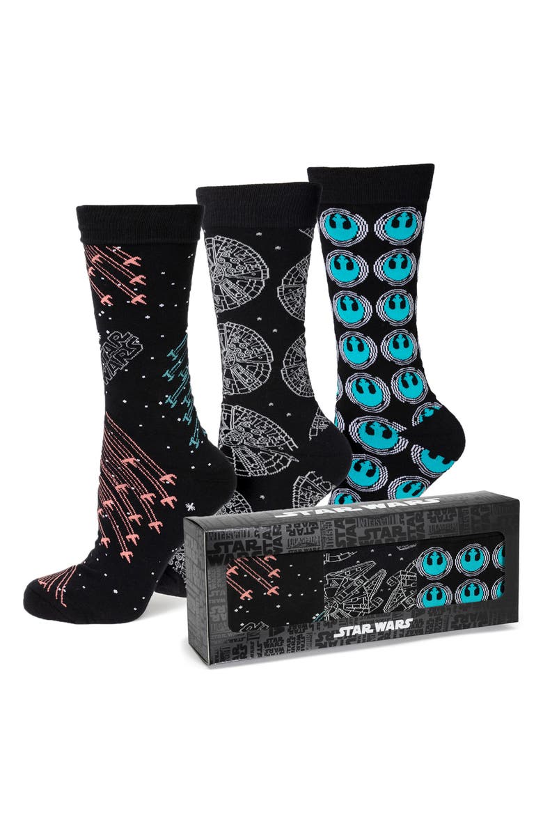 Cufflinks, Inc. Star Wars Ship Crew Socks & Lapel Pin Set, Alternate, color, Black