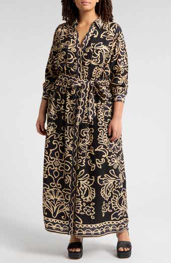 CIEBON Chiara Abstract Floral Long Sleeve Maxi Shirtdress