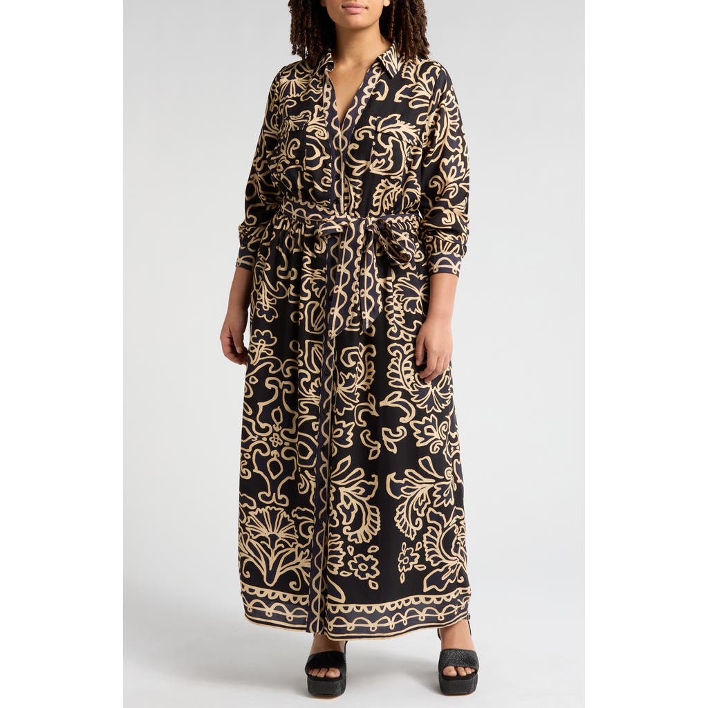 CIEBON CIEBON CHIARA ABSTRACT FLORAL LONG SLEEVE MAXI SHIRTDRESS