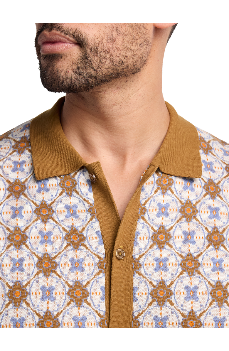 Paul Fredrick Cotton Button Front Polo Short Sleeve, Alternate, color, Tan Multi