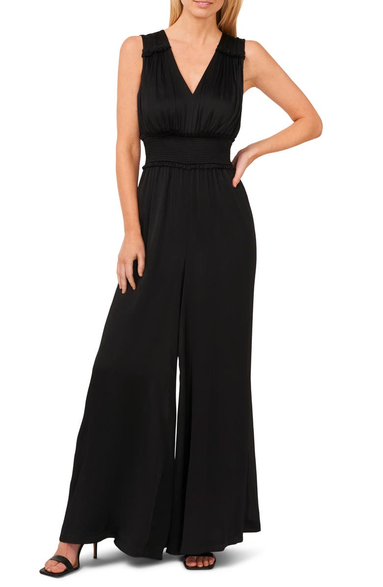 CeCe Smocked Waist Sleeveless Wide Leg Jumpsuit, Main, color,
