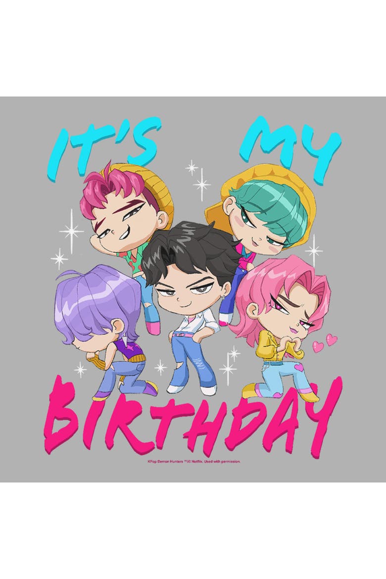 Boy's Kpop Demon Hunters Saja Group It's My Birthday  Graphic T-Shirt, Alternate, color, Sport Grey