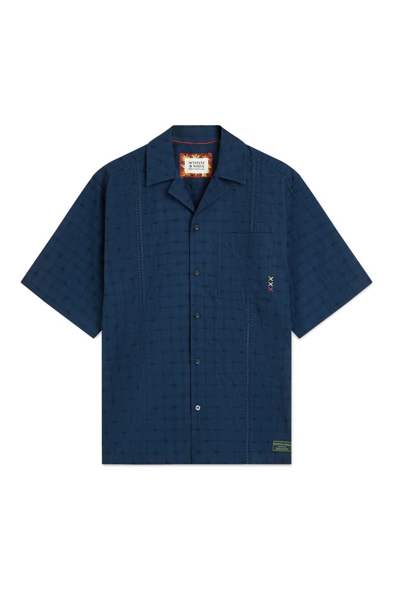 Windowpane Relaxed Fit Short Sleeve Button-Up Shirt, Alternate, color, PAGEANT BLUE