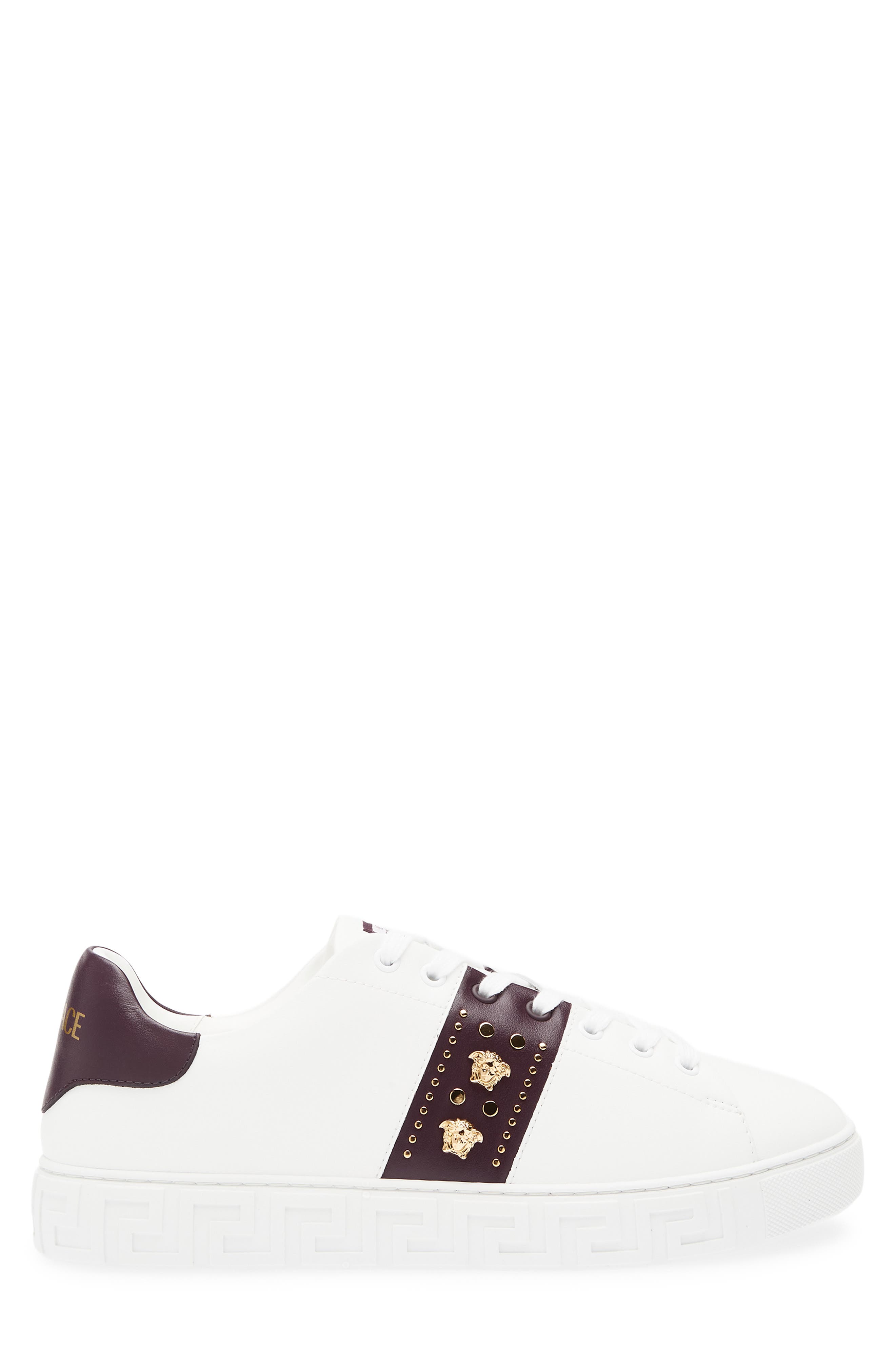 Versace Studded Greca Sneaker, Alternate, color, White Mulberry Gold