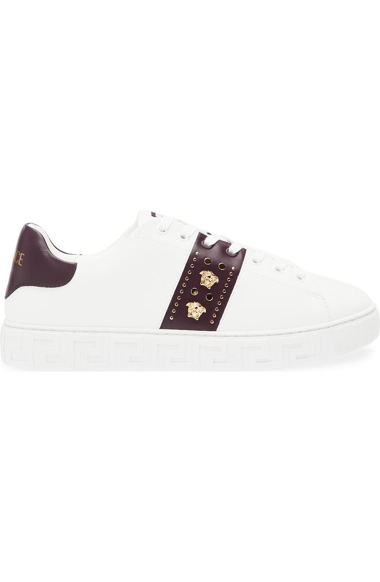 Versace Studded Greca Sneaker, Alternate, color, White Mulberry Gold