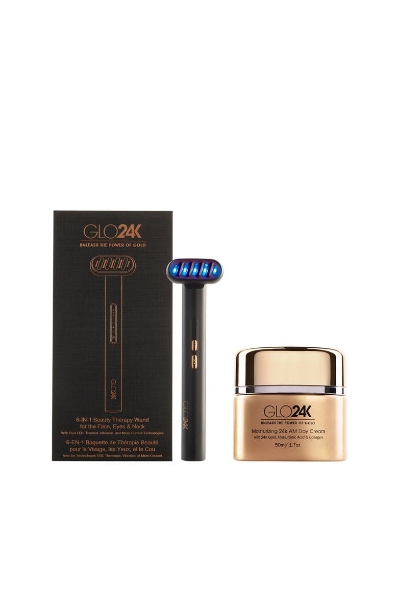 GLO24K UNLEASH THE POWER OF GOLD 6-IN-1 Beauty Therapy Wand for the Face, Eyes & Neck and 24K Day Cream, Main, color, Na