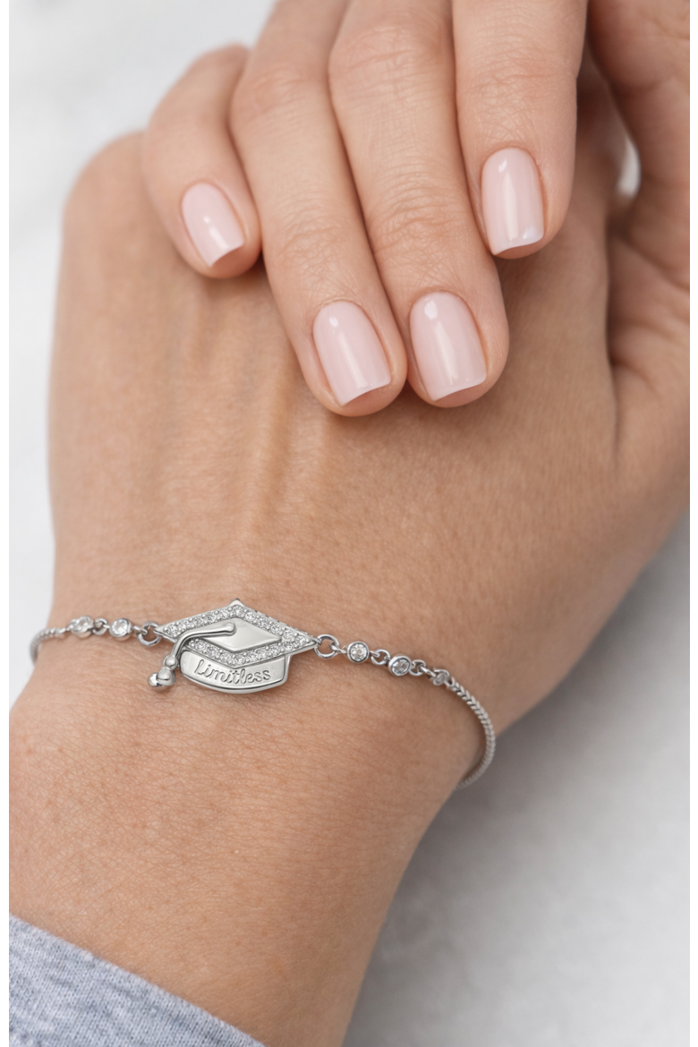 Limitless Graduation Cap Adjustable Pavé Bracelet, Alternate, color, Silver