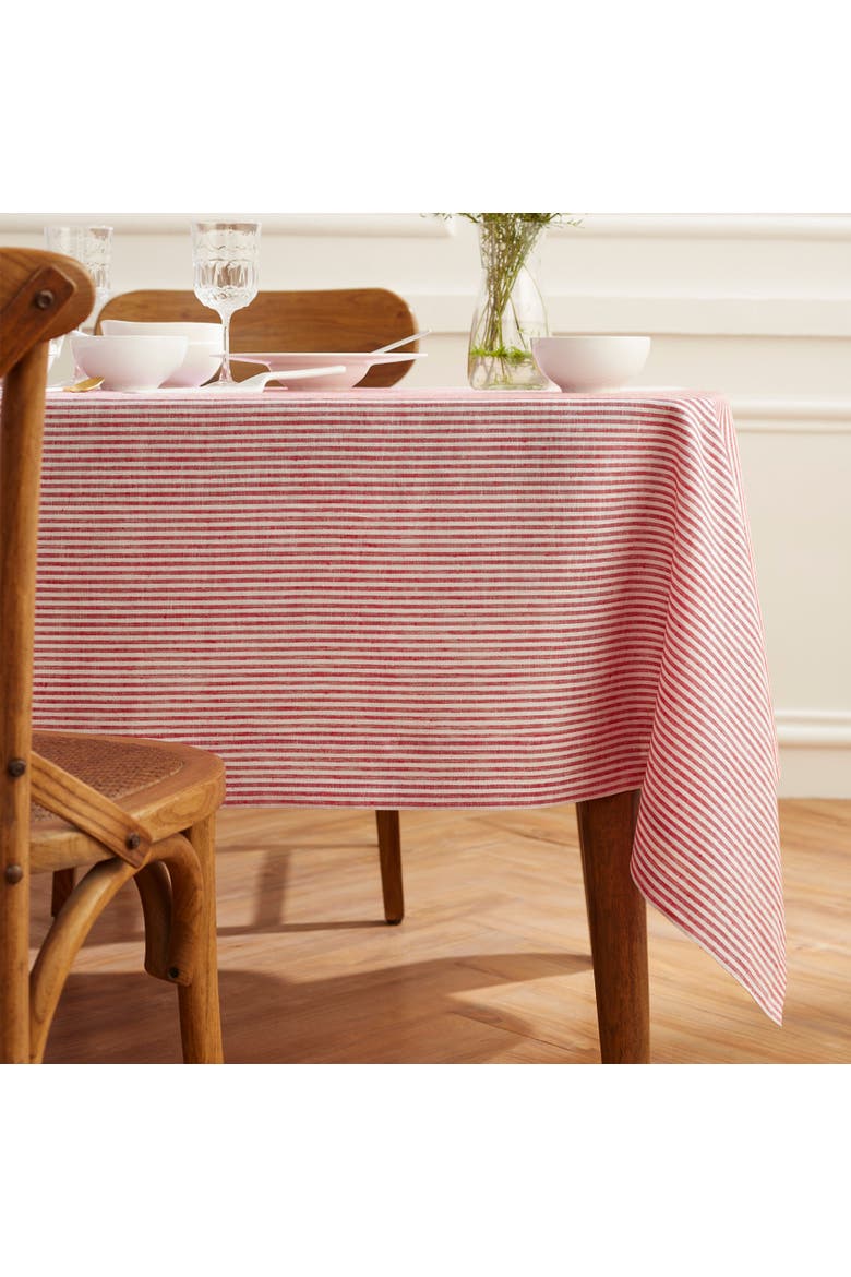 Linen Tablecloth - Narrow Stripe, Alternate, color, Red and White