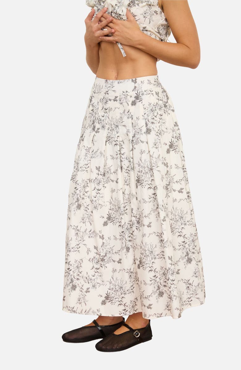 Blu Pepper Floral Toile Pleated Midi Skirt, Alternate, color, Black Multi