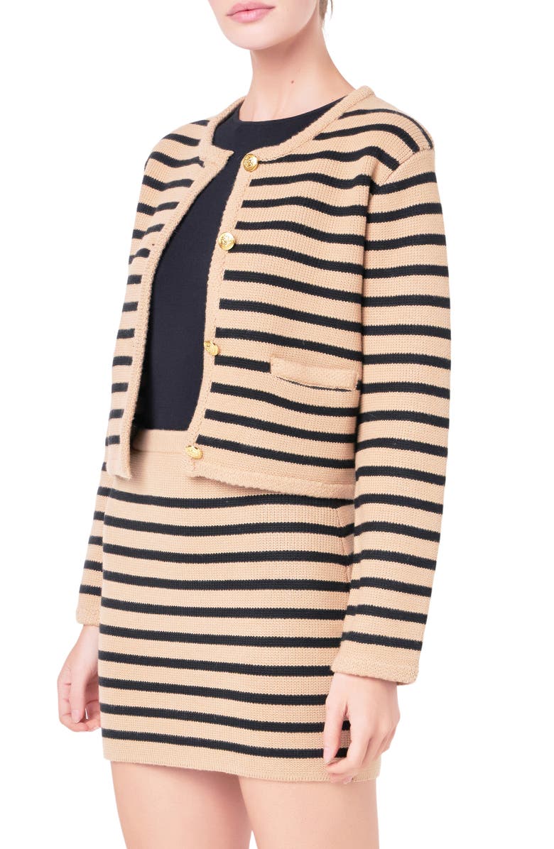 English Factory Stripe Cardigan, Alternate, color, Tan/ Black