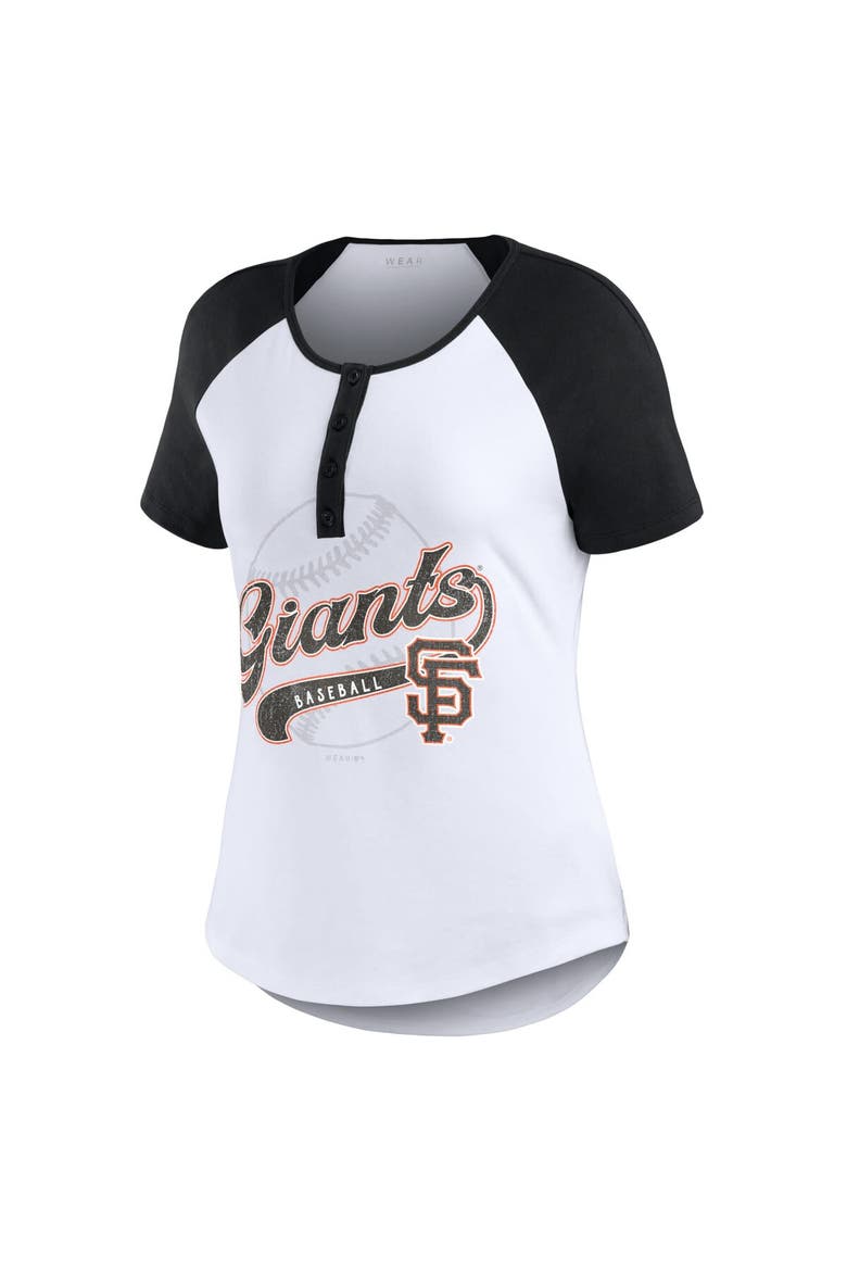 Women's WEAR by Erin Andrews White/Black San Francisco Giants Henley Raglan T-Shirt, Alternate, color, White