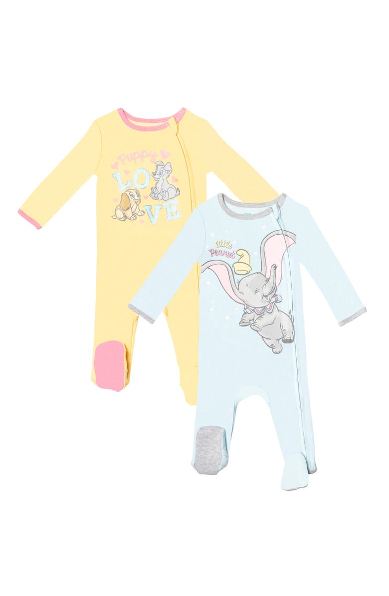 Disney Classics Baby Girls' 2-Pack Footed Sleep N' Play Coveralls, Main, color, Classics Blue Yellow