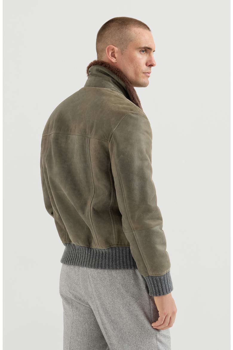 Waxed shearling bomber jacket with shearling collar, Alternate, color, Military