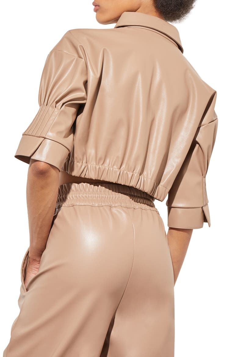 Faux Leather Crop Shirt, Alternate, color, JAVA