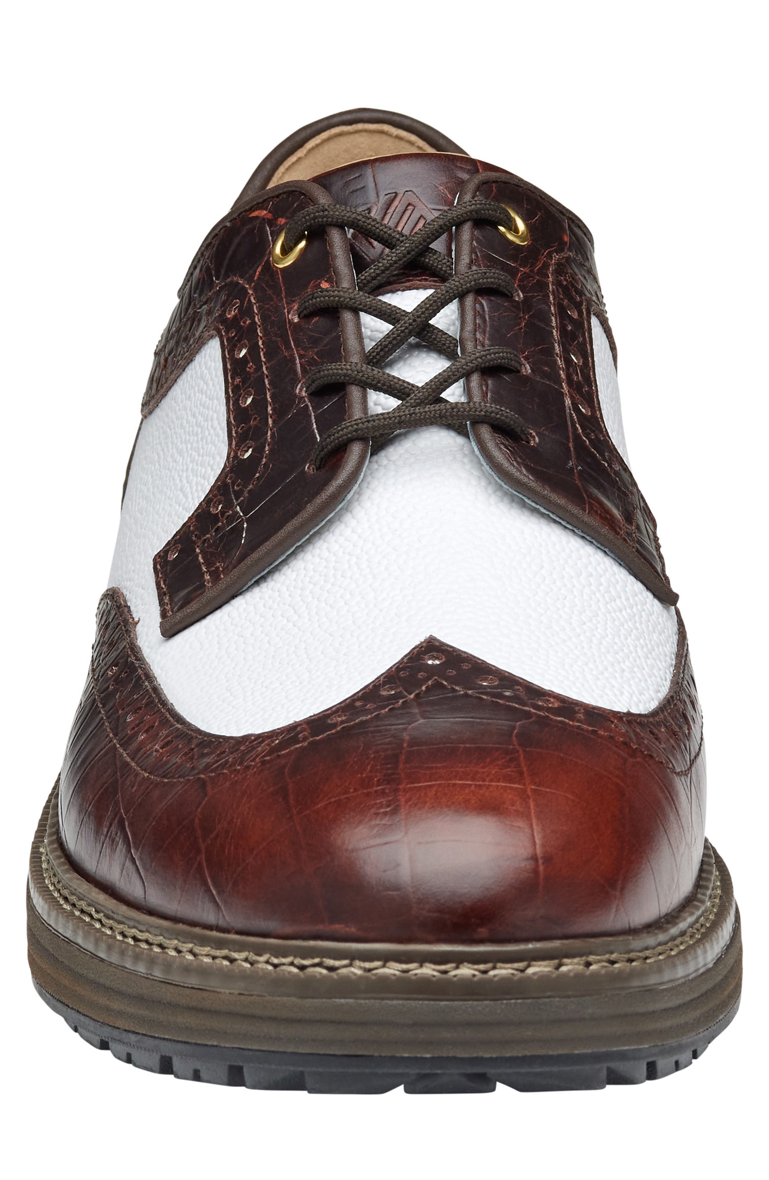 Johnston & Murphy Upton GL3 Luxe Hybrid Waterproof Golf Shoe, Alternate, color, Dkbrn Wp Fg/ Wh Scotchgrain