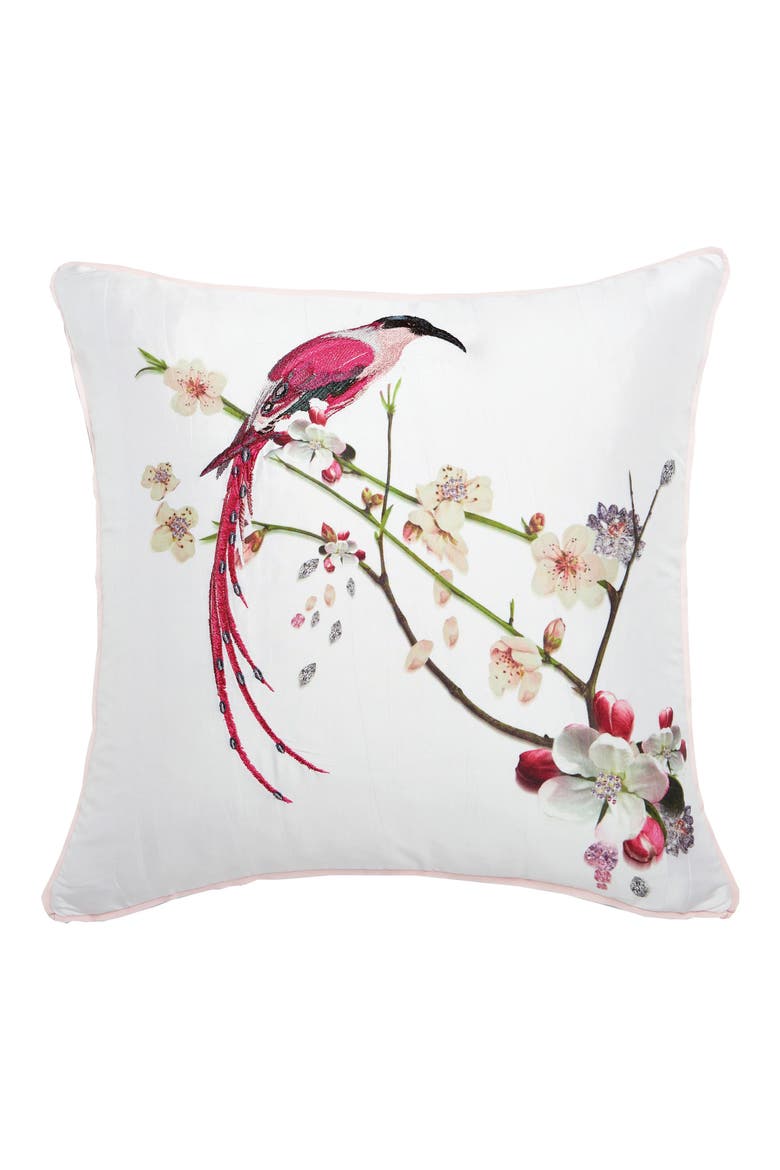 Bird Print Pillow, Main, color, WHITE/ MULTI