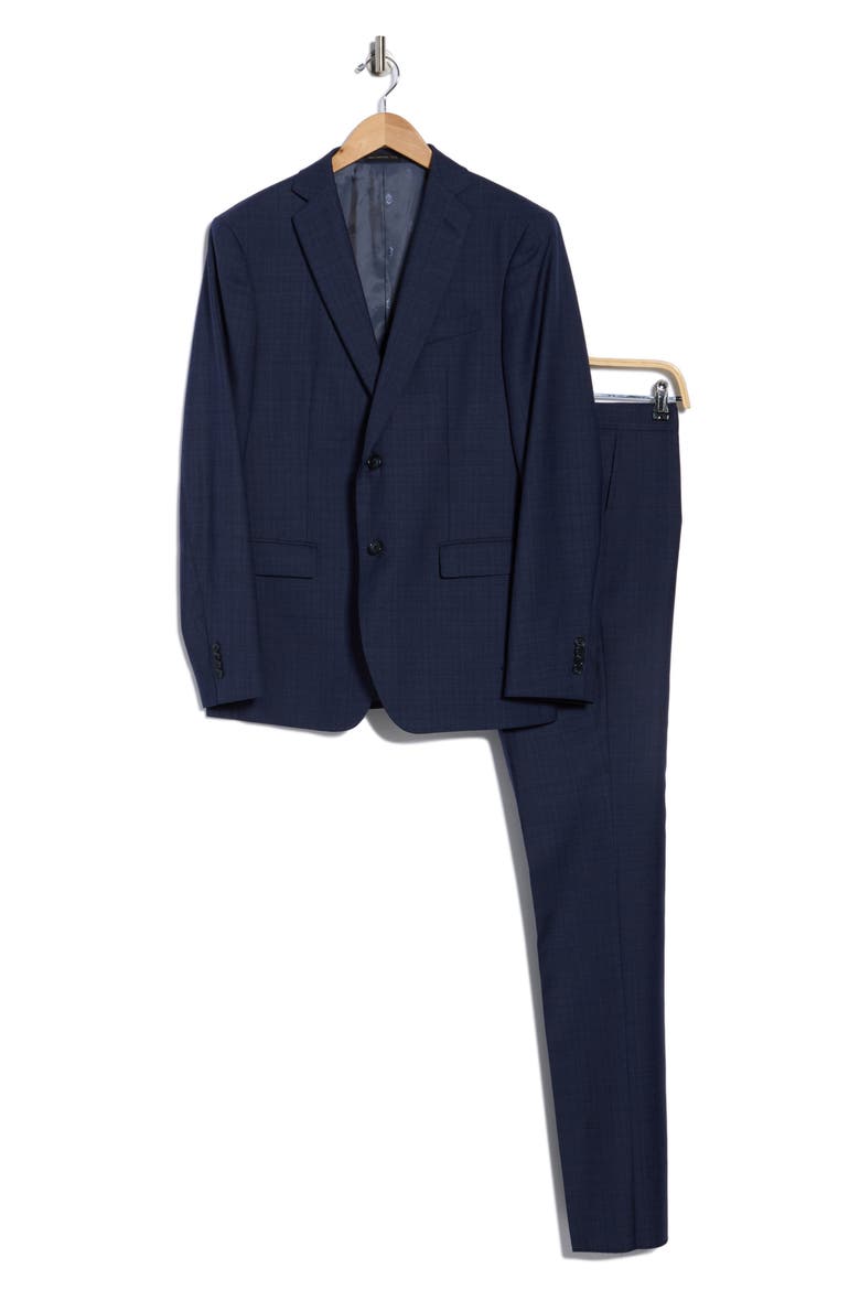 Plaid Wool Blend Suit, Alternate, color, NAVY