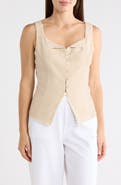 Ellen Tracy Rickrack Trim Sleeveless Button Front Top