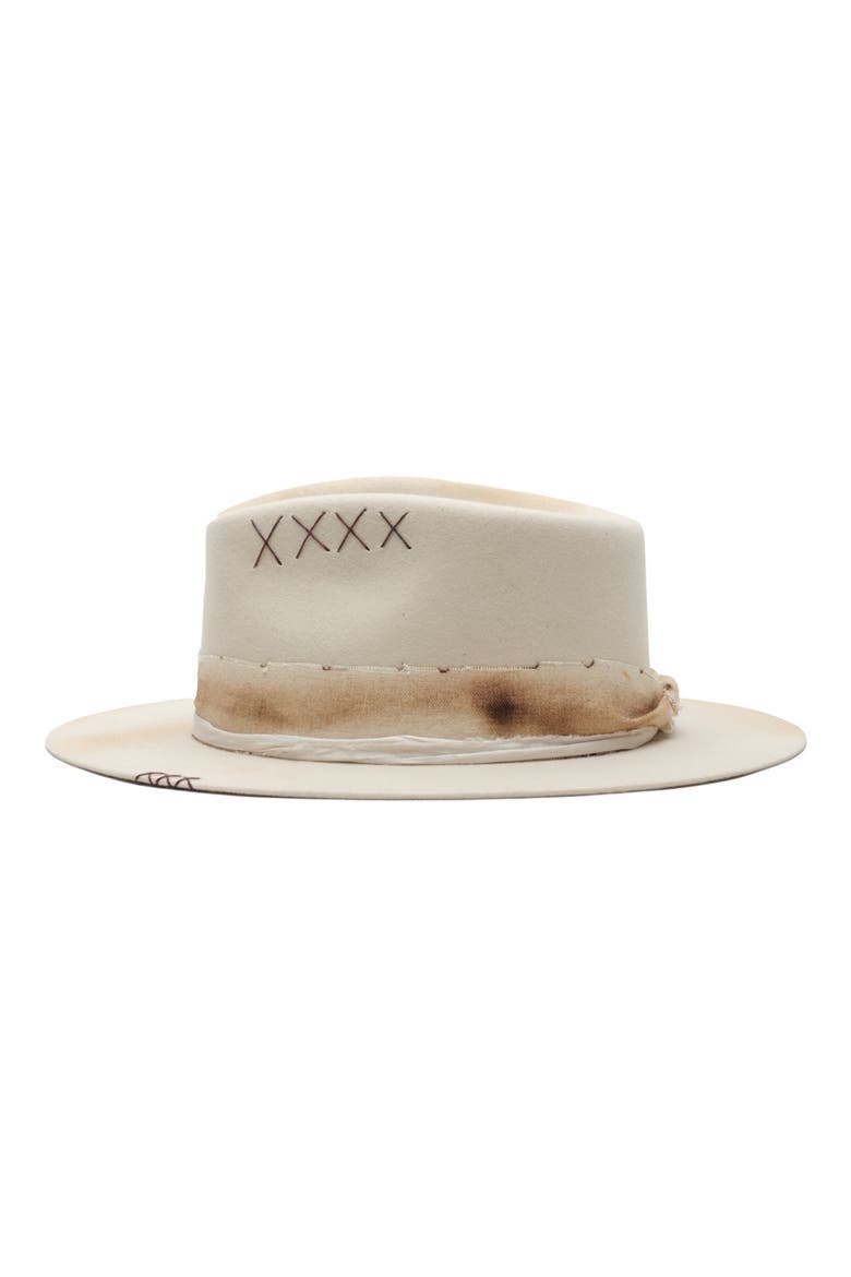 Distressed Wool Fedora, Alternate, color, OFF WHITE