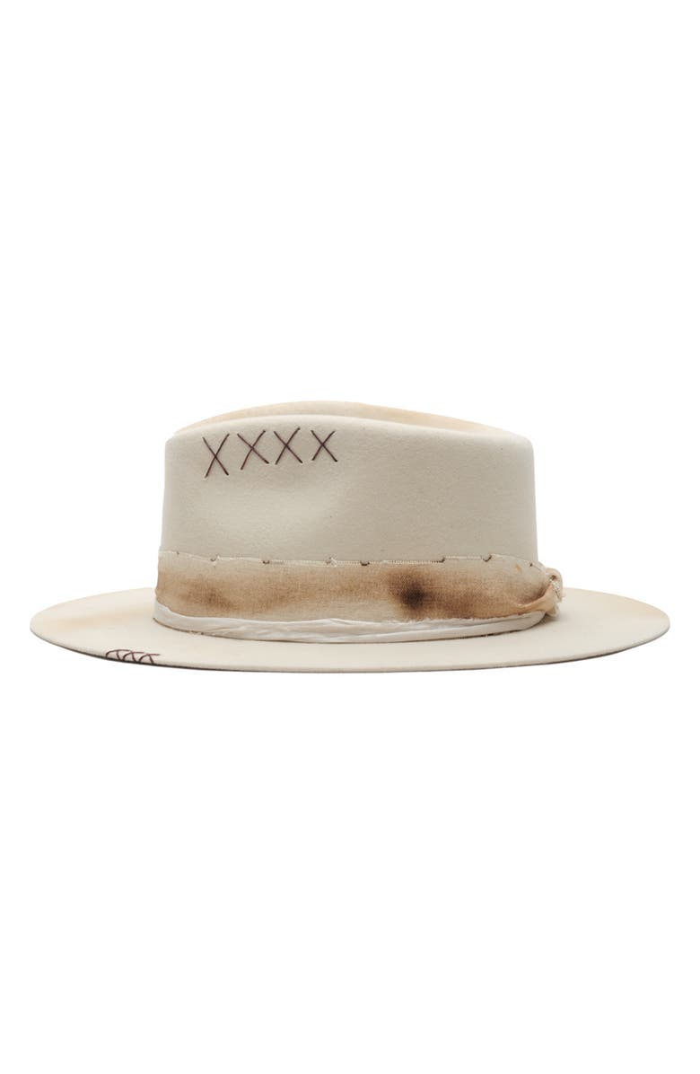 MODERN MONARCHIE Distressed Wool Fedora, Alternate, color, Off White