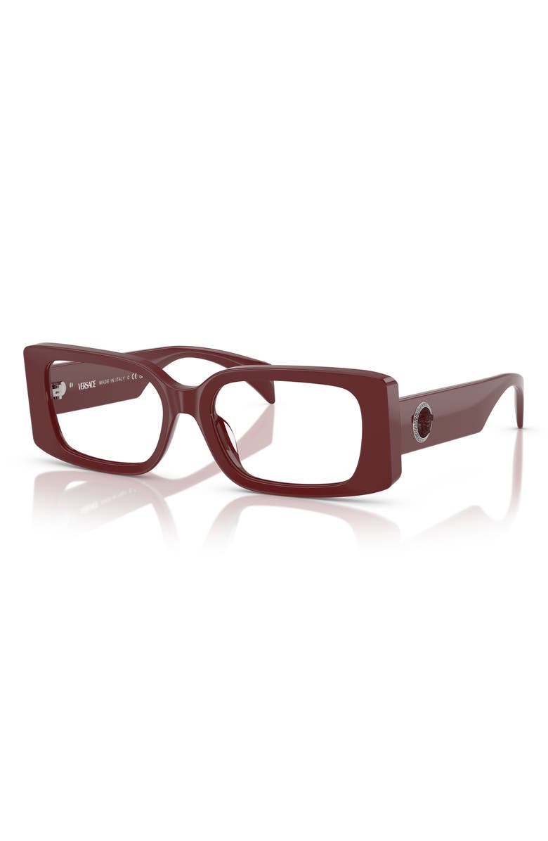 Versace 53mm Rectangular Optical Glasses, Alternate, color, Bordeaux