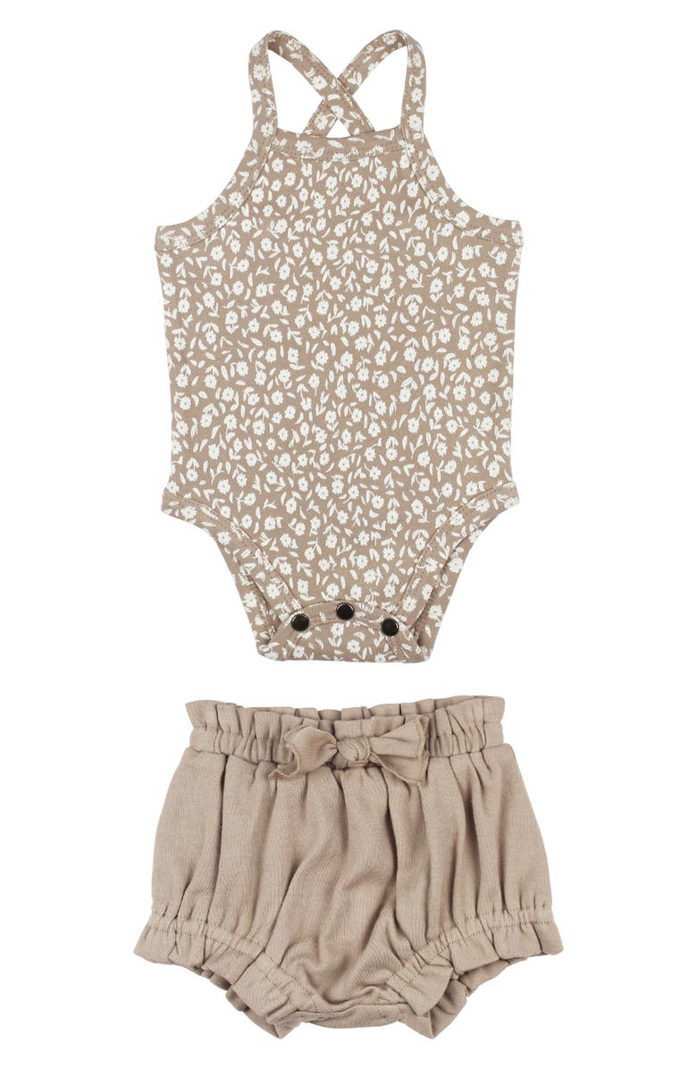 L'ovedbaby Print Organic Cotton Tank Bodysuit & Bloomers Set, Main, color, Oatmeal Ditsy Floral
