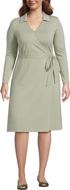 Lands' End Cotton Modal Collared Wrap Dress
