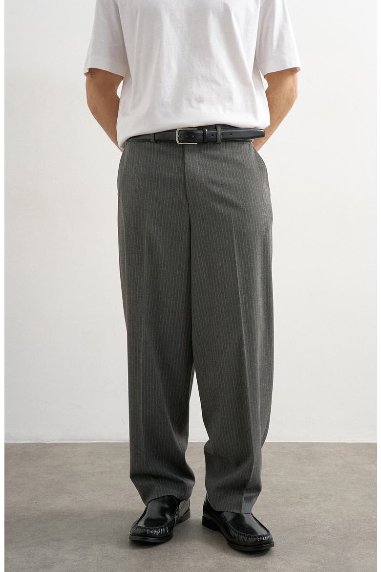 Pinstripe Straight Leg Pants, Main, color, CHARCOAL