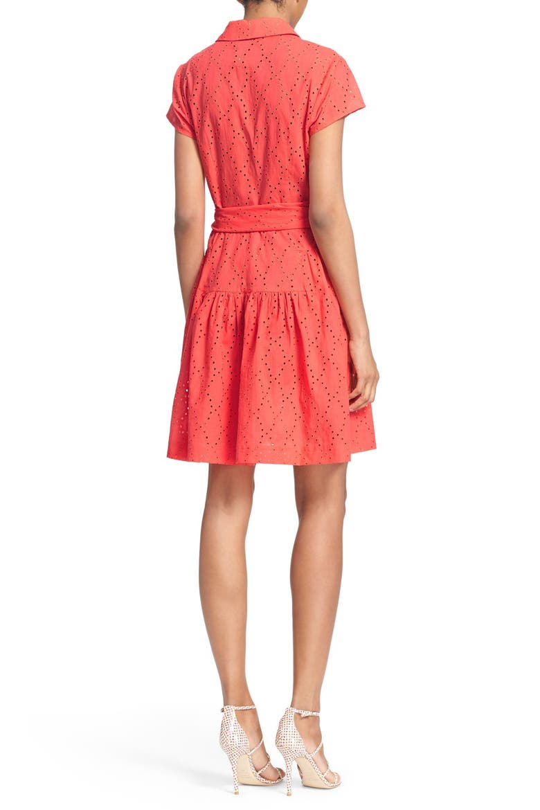 'Skylar' Eyelet Shirtdress, Alternate, color, OCEAN CORAL