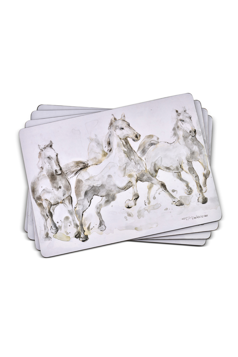 Spirited Horses Set of 4 Cork Back Placemats, Main, color, Grey