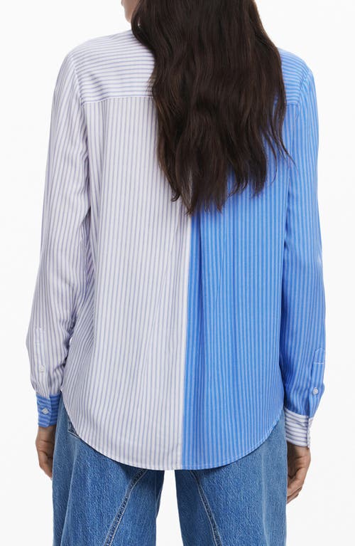 Desigual Colorblock Stripe Cotton Button-up Shirt In Light Blue