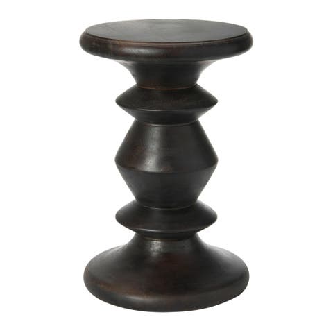 Berns Mid Century Modern Solid Wood End Table or Stool, Black Walnut Finish