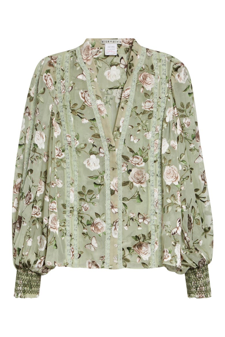 Arlette Floral Lace Trim Shirt, Alternate, color, GARDEN GOSSIP LIGHT SAGE