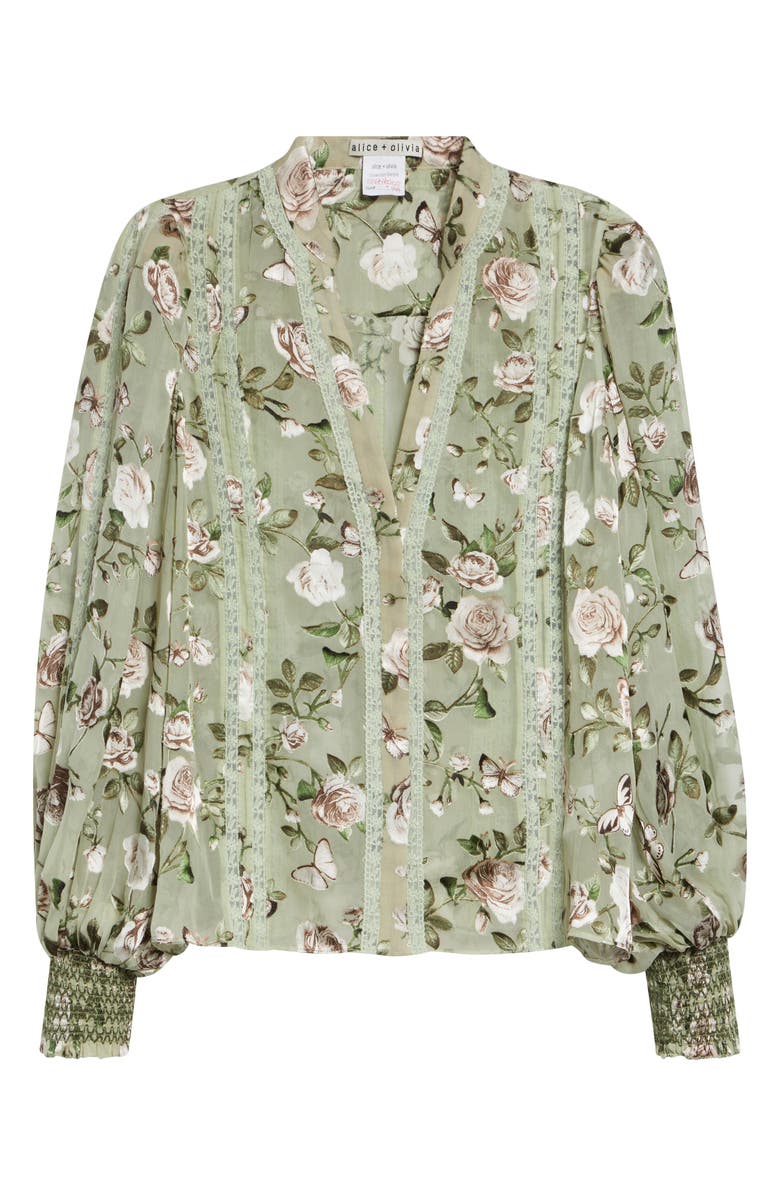 Alice + Olivia Arlette Floral Lace Trim Shirt, Alternate, color, Garden Gossip Light Sage