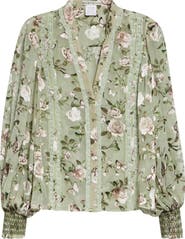Alice + Olivia Arlette Floral Lace Trim Shirt