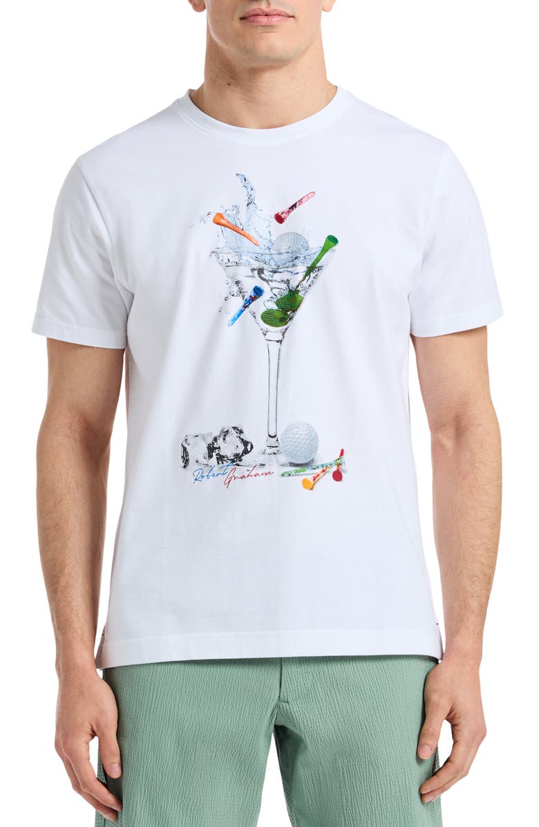 Robert Graham On the Green Cotton Graphic T-Shirt, Main, color, White