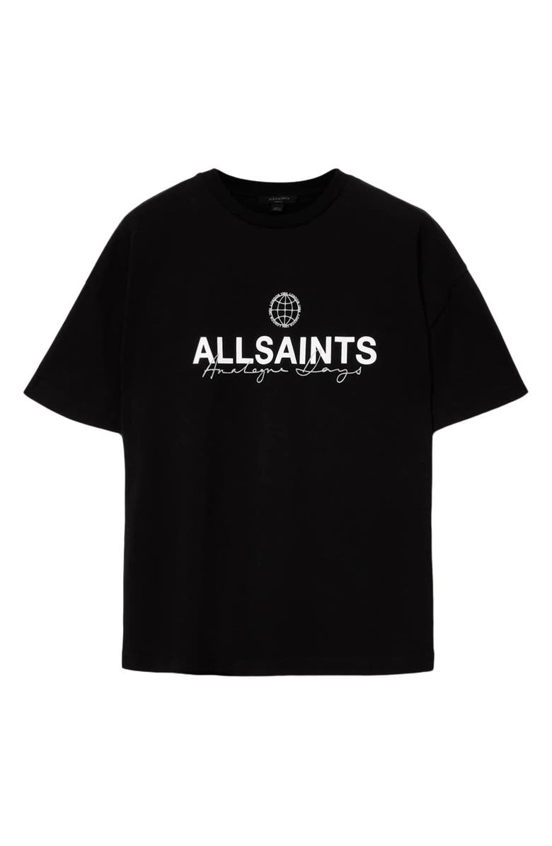 AllSaints Emblem Avri Logo Slit Back Graphic T-Shirt, Alternate, color, Jet Black
