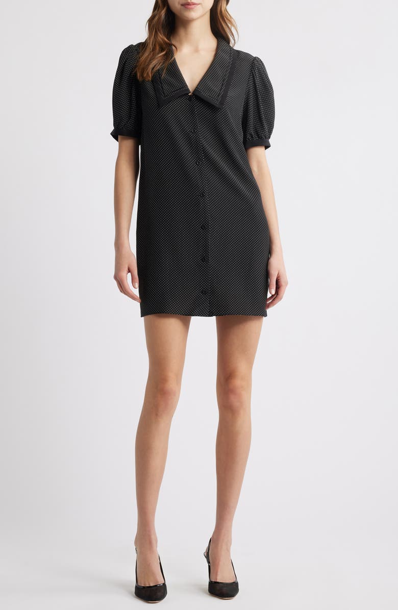 FRAME Polka Dot Sailor Silk Minidress, Main, color, Black Multi