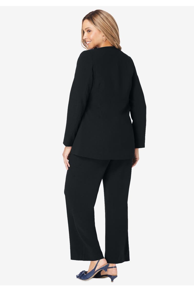 2 Piece Faux Wrap Pantsuit (plus), Alternate, color, BLACK