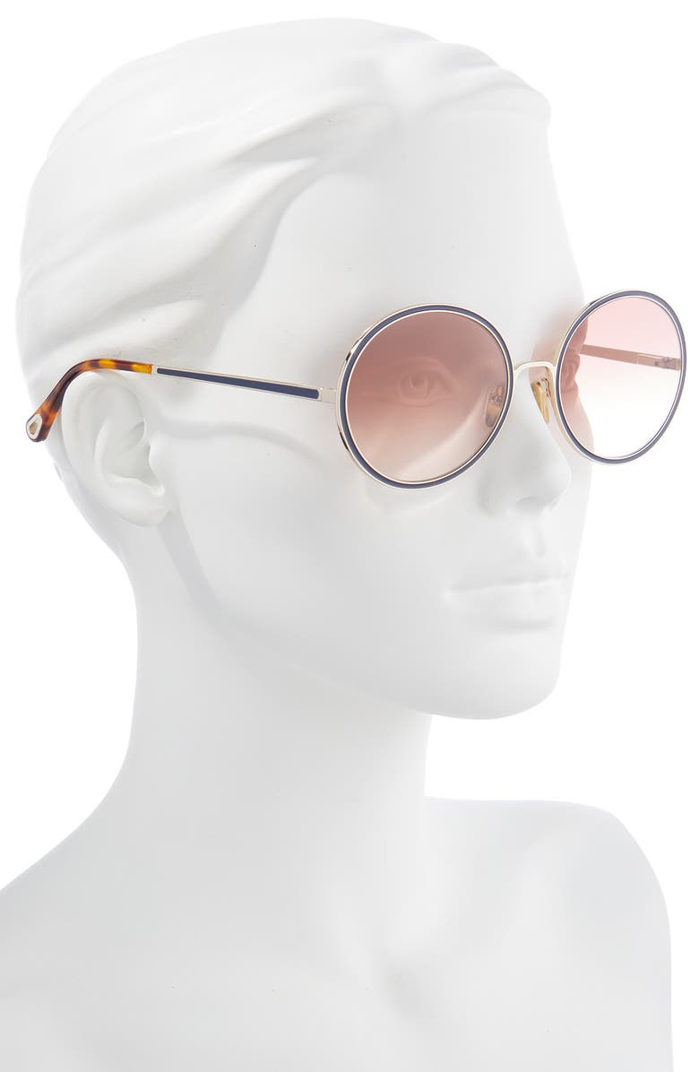 Chloé 60mm Gradient Round Sunglasses, Alternate, color, Gold/ Slate