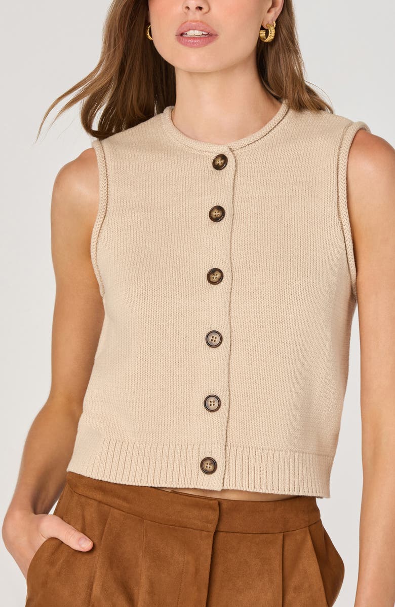 ASTR the Label Rolled Hem Sweater Vest, Alternate, color, Oatmeal