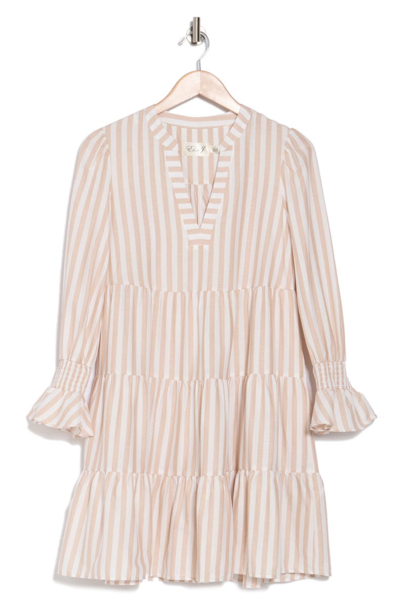 Eliza J Stripe Long Sleeve Tiered Cotton Dress, Alternate, color,