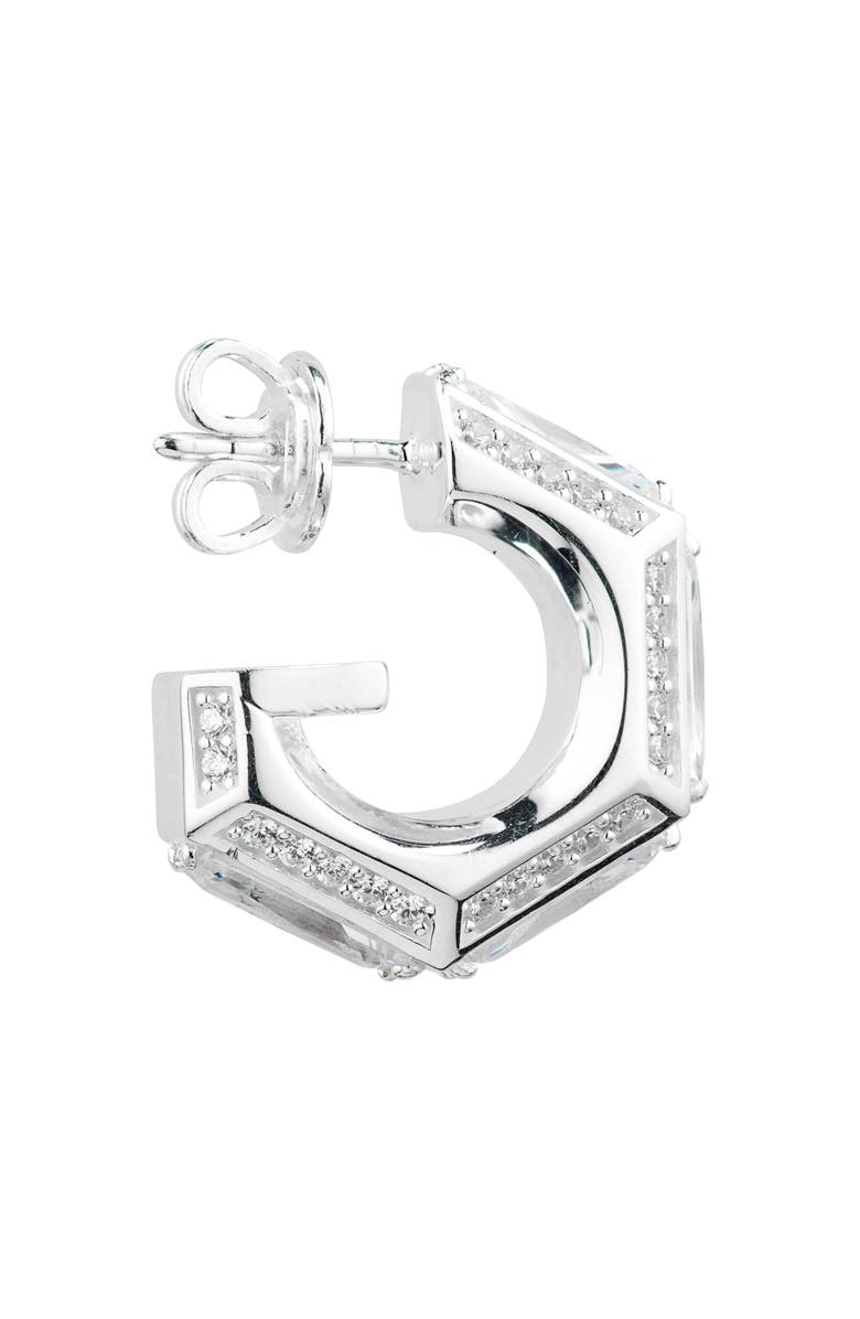 Gucci Cubic Zirconia Cube G Hoop Earrings, Alternate, color, Silver/White