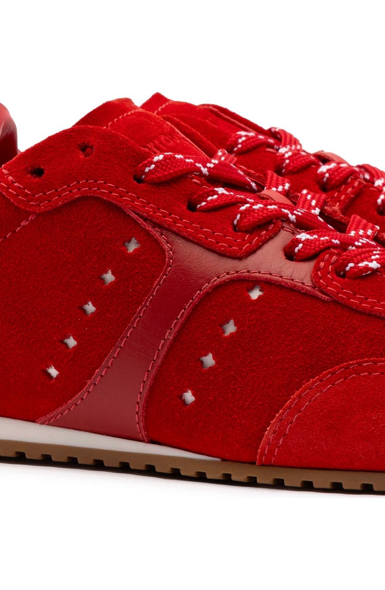 Larroudé Stella Sneaker In Scarlet Suede and Blood Red Leather, Alternate, color, Scarlet