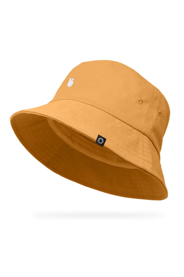 Womens Lil Peace Sign Cotton Bucket Hat, Alternate, color, Golden Cream